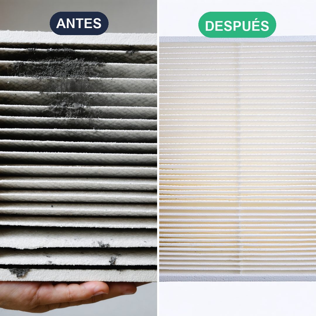 Filtro de aire acondicionado antes y después de la limpieza