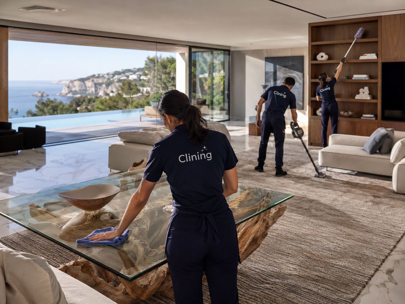 Equipo Clining limpiando villa moderna en Altea con vistas al mar